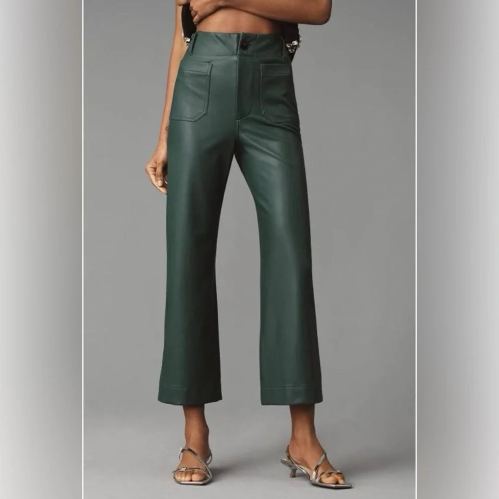 Maeve Colette Green Faux Leather Wide Leg Ankle Pants Size 31 NWOT - Picture 15 of 16